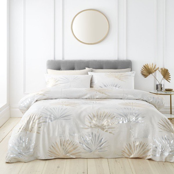 Krem posteljina za bračni krevet 200x200 cm Luxe Palm – Catherine Lansfield-image-2