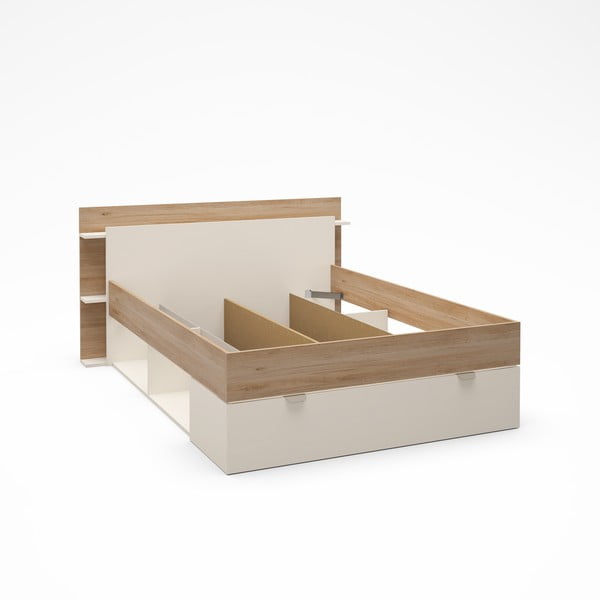 Bijeli/u prirodnoj boji bračni krevet u dekoru hrasta s prostorom za pohranu bez podnice 140x190 cm Albo – Marckeric-image-1