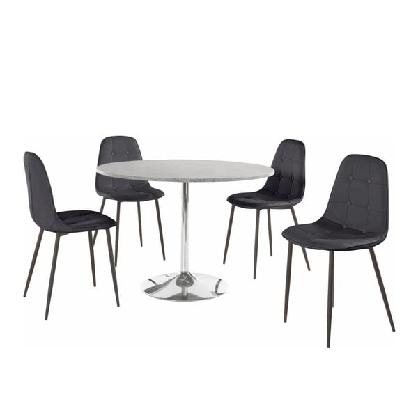 Komplet okruglog stola za blagovanje i 4 crne stolice Støraa Terri Concrete