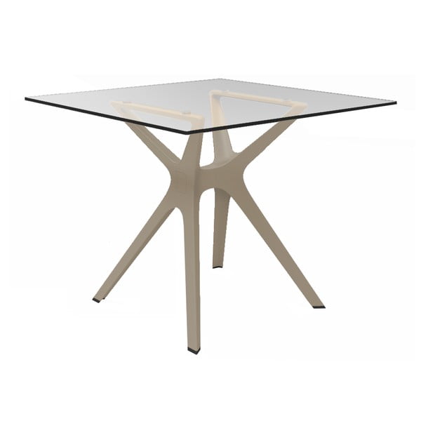 Blagovaonski stol sa smeđim nogama i staklenom pločom za eksterijer Resol Vela, 90 x 90 cm