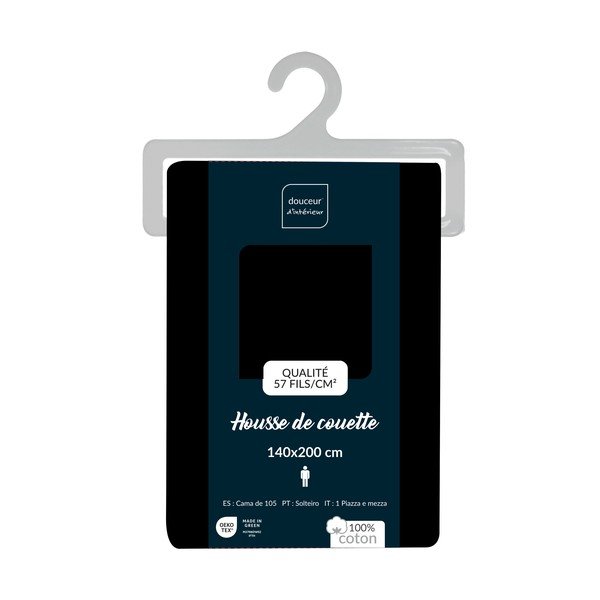 Crna pamučna navlaka za poplun za krevet za jednu osobu 140x200 cm Lina – douceur d'intérieur-image-2