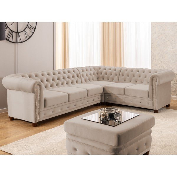 Bež baršunasti sklopiva kutna garnitura (s desnim kutom/u obliku slova L) York Blik – Ropez-image-1