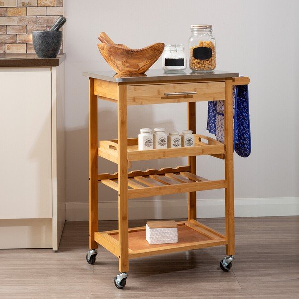 Od bambusa kolica za posluživanje na kotačima 41x58 cm Harlow – Premier Housewares-image-2
