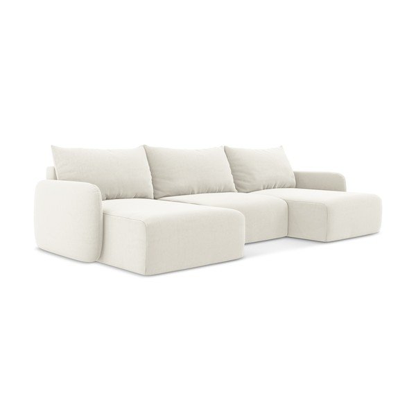 Krem baršunasti sklopiva/s prostorom za odlaganje kutna garnitura (u obliku slova "U") Kalena – Makamii-image-2