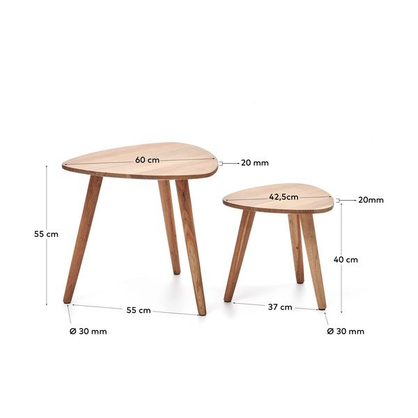 Pomoćni stolići u setu 2 kom od masivnog bagrema 60x61 cm Eluana – Kave Home-image-4