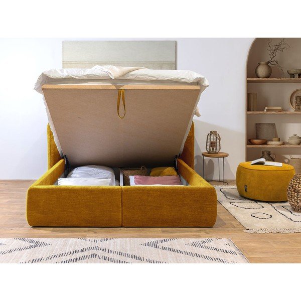 Oker žuti tapecirani bračni krevet s prostorom za pohranu s podnicom 160x200 cm Louise - Bobochic Paris-image-4