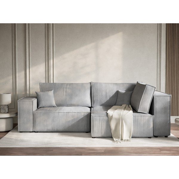 Siva sklopiva/s prostorom za odlaganje kutna garnitura od samta (s desnim kutom/u obliku slova L) Tonga – Maison de Rêve-image-1