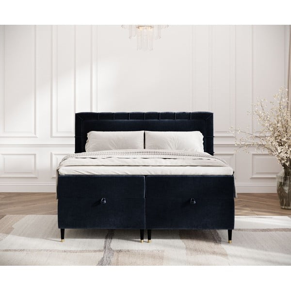 Tamno plavi boxspring krevet s prostorom za pohranu 160x200 cm Voyage – Maison de Rêve-image-4