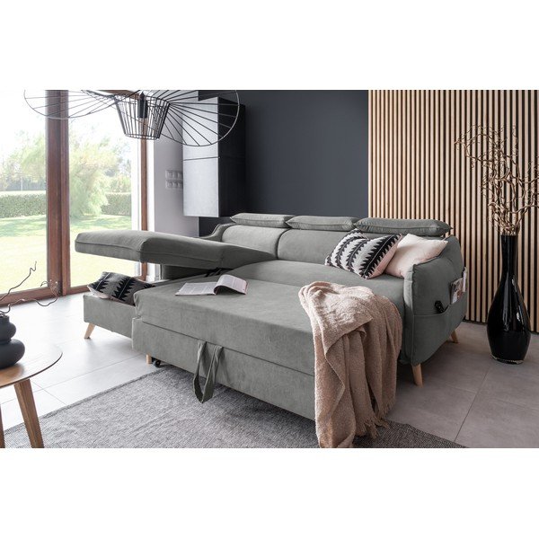 Svijetlo siva baršunasta sklopiva kutna garnitura (s lijevim kutom) Sweet Harmony – Miuform-image-4