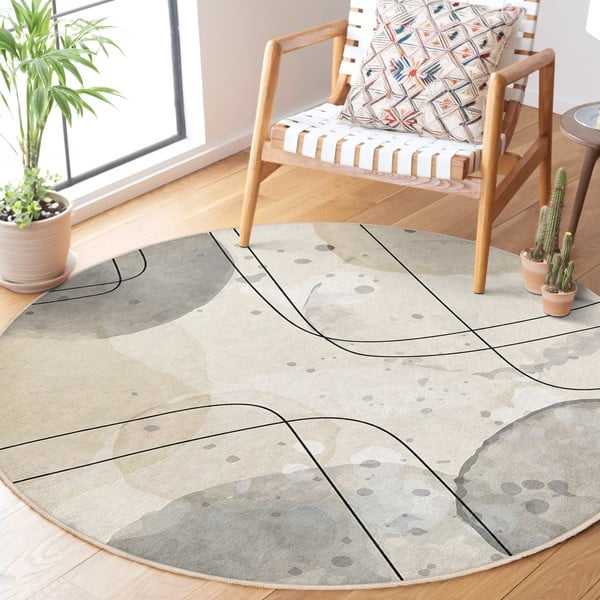 Bež perivi okrugao tepih ø 120 cm Simple Lines – Mila Home-image-2