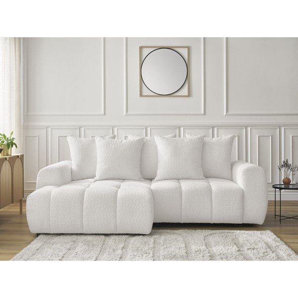 Bijela sklopiva/s prostorom za odlaganje kutna garnitura od bouclé tkanine (s lijevim kutom/s ležaljkom) Roxelane – Bobochic Paris-image-1