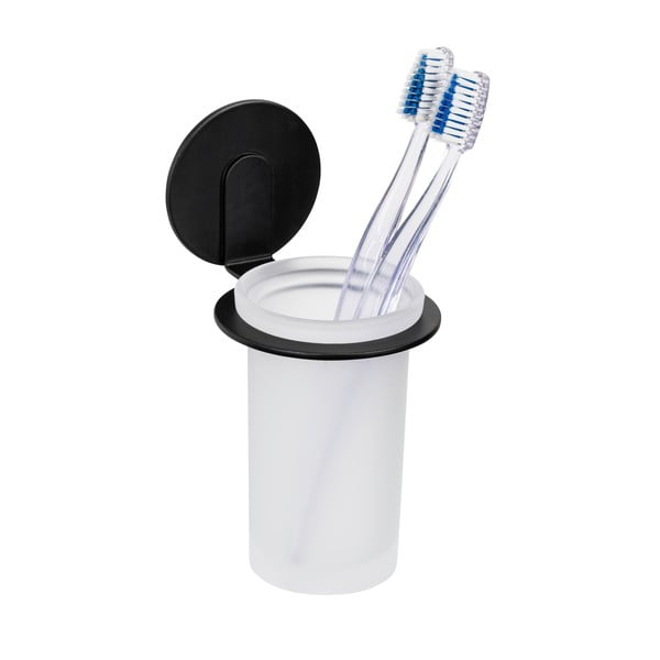 Mat crna staklena samoljepljiva čaša za četkice za zube Bivio – Wenko-image-4