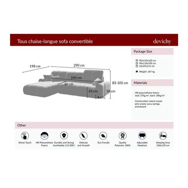 Tamnozelena baršunasta kutna garnitura Devichy Tous, desni kut-image-4