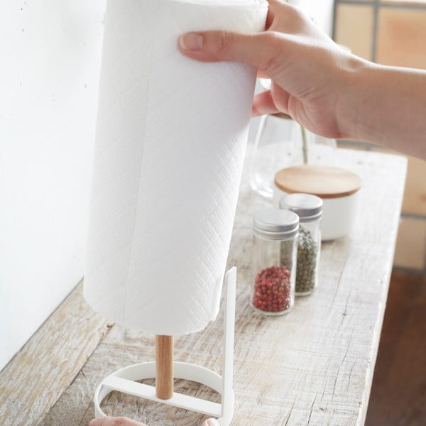 Bijeli stalak za papirne ručnike s detaljima od bukovine YAMAZAKI Tosca-image-2