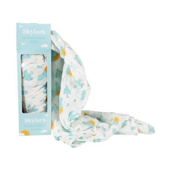 Bijela/plava deka za bebe od muslina za zamatanje 120x120 cm Skylark – Rex London-image-3