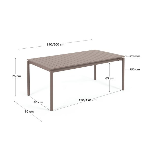 Smeđi aluminijski vrtni stol Kave Home Zaltana, 140 x 90 cm-image-3