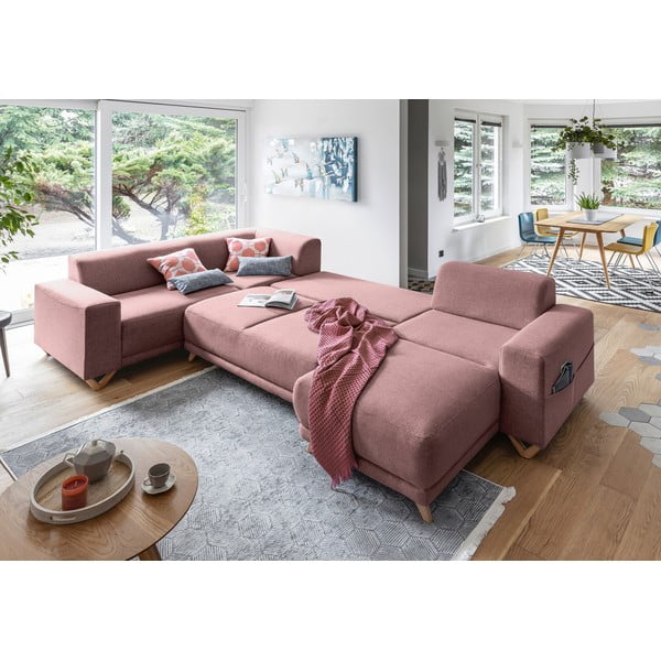 Ružičasta sklopiva/s prostorom za odlaganje kutna garnitura (s lijevim kutom/u obliku slova "U") Classy Sophie – Miuform-image-4