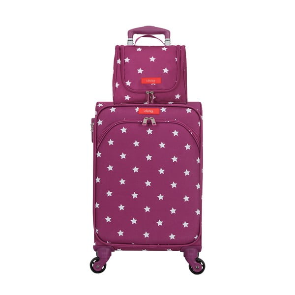 Set od kofera na četiri kotača i kozmetičke torbice boje magente Lollipops Starry