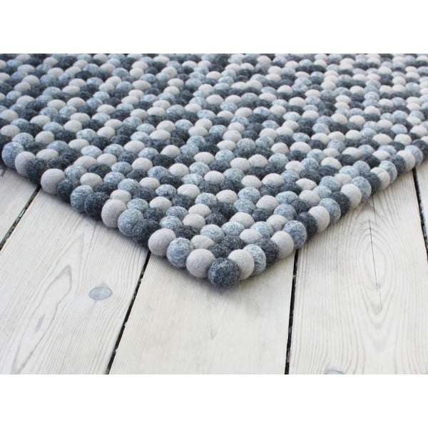 Tamnosivi tepih od vunenih pompona Wooldot Ball Rugs, 100 x 150 cm