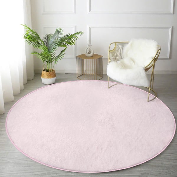 Svijetlo ružičasti periv/pogodan za robotski usisavač okrugli tepih ø 80 cm Comfort – Mila Home-image-1