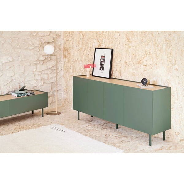 Zelena/u prirodnoj boji niska komoda u dekoru hrasta 165x78 cm Arista – Teulat-image-1