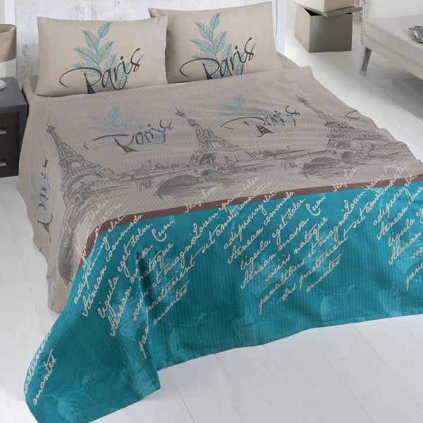 Smeđe-sivi pamučni pokrivač za bračni krevet Paris, 200 x 230 cm