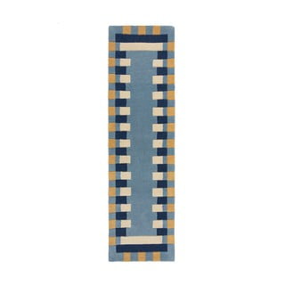 Plava ručno rađena vunena staza 60x230 cm Kai Wool Border – Flair Rugs