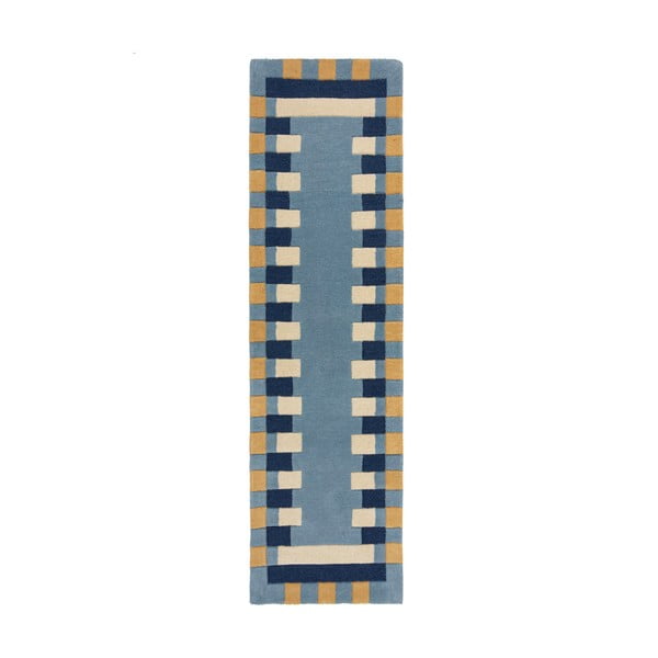 Plava ručno rađena vunena staza 60x230 cm Kai Wool Border – Flair Rugs