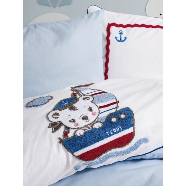 Bijela/plava pamučna dječja posteljina za dječji krevetić s uključenom plahtom/4-dijelna 100x150 cm Miniyo – Mijolnir-image-2