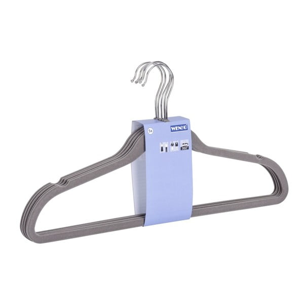 Set s 5 sivih plastičnih vješalica za odjeću Wenko Flocking-image-1
