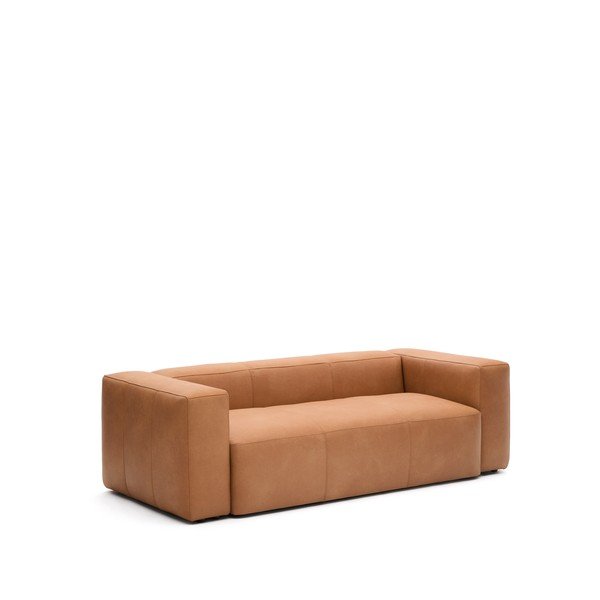 Smeđa kožna sofa 240 cm Blok – Kave Home-image-2