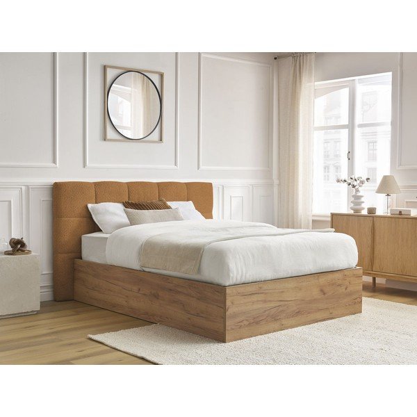 Oker žuti podstavljeni tapecirani/od iverice bračni krevet s prostorom za odlaganje s podnicom 160x200 cm Kumo – Bobochic Paris-image-3