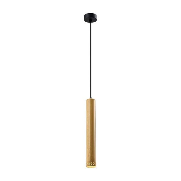Crna viseća svjetiljka s drvenim sjenilom ø 7 cm Tubo – Candellux Lighting