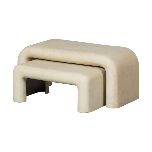 Krem stolići za kavu u setu 2 kom u kamenom dekoru 42x92 cm Stani – WOOOD