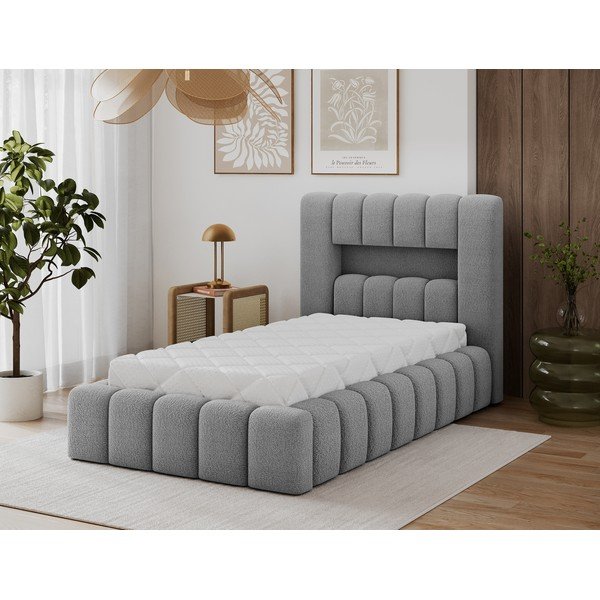 Sivi tapecirani krevet s prostorom za odlaganje s podnicom 90x200 cm Lamica – ELTAP-image-1
