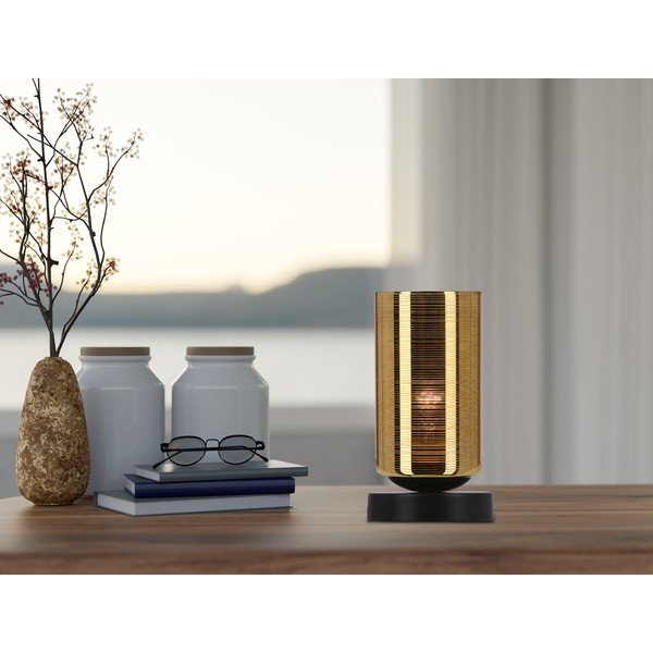 Crna/u zlatnoj boji stolna lampa sa staklenim sjenilom (visina 25 cm) Cox – Candellux Lighting-image-1