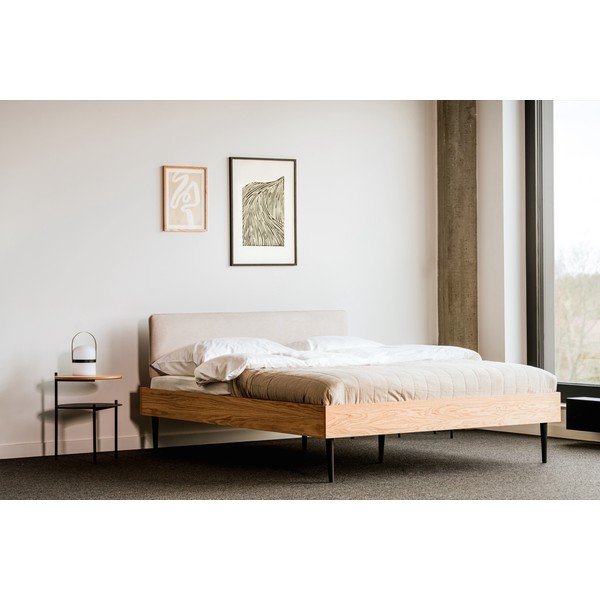 Tapecirani/od iverice bračni krevet u dekoru hrasta s podnicom 160x200 cm u prirodnoj boji Streiko – noo.ma-image-1