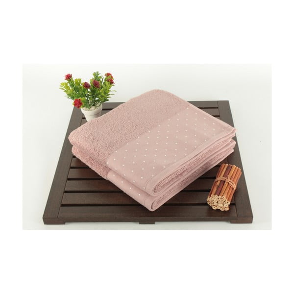Set s 2 puderasto ružičasta pamučna ručnika Patricia, 50 x 90 cm