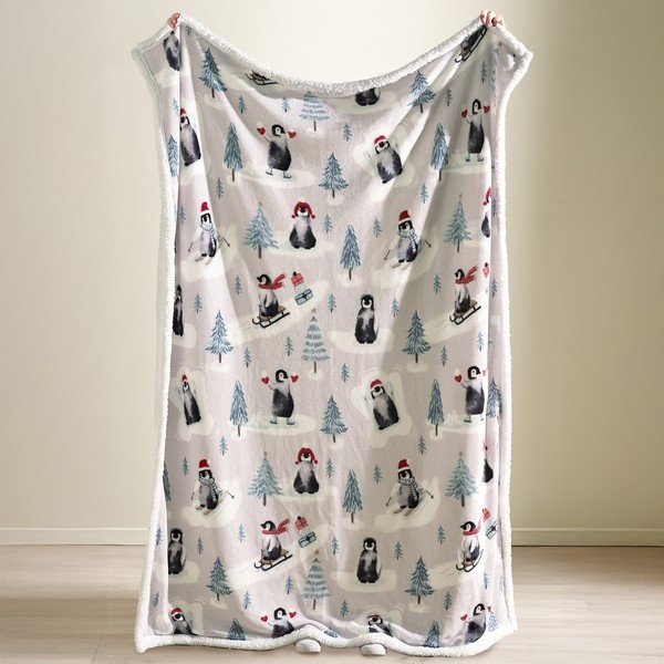 Bijela deka s božićnim motivom 170x130 cm Christmas Sherpa Penguins – Catherine Lansfield-image-1