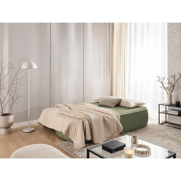 Kaki zelena/bež baršunasti sklopiva/s prostorom za odlaganje sofa 210 cm Saga – Ropez-image-4