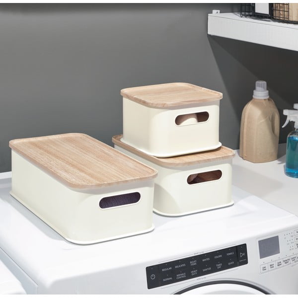 Bijela kutija za pohranu s poklopcem od drveta paulovnije iDesign Eco Handled, 21,3 x 43 cm-image-1