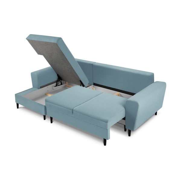 Svijetlo plava sklopiva/s prostorom za odlaganje kutna garnitura od samta (s lijevim kutom/s ležaljkom) Kyoto – Cosmopolitan Design-image-3