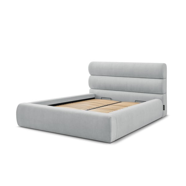 Svijetlo sivi tapecirani bračni krevet s prostorom za pohranu s podnicom 180x200 cm Jagna – Bobochic Paris