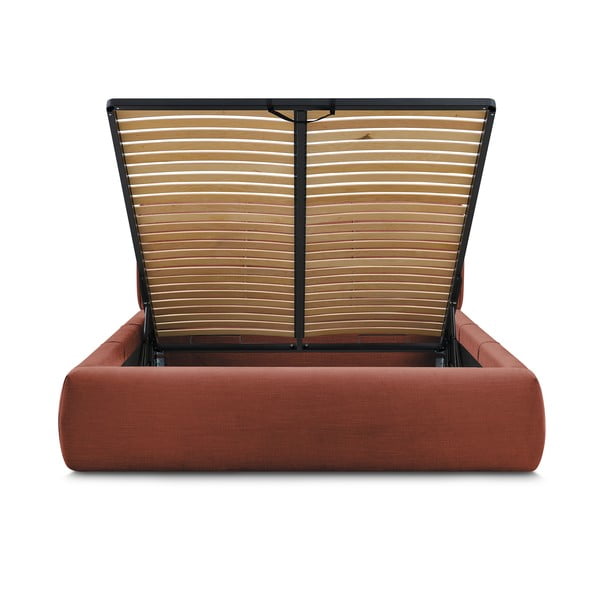 Narančasti tapecirani bračni krevet s prostorom za pohranu s podnicom 180x200 cm Vernon – Bobochic Paris-image-4