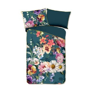 Kerozin plava posteljina za bračni krevet od organskog pamuka Descanso Sunflower, 200 x 220 cm