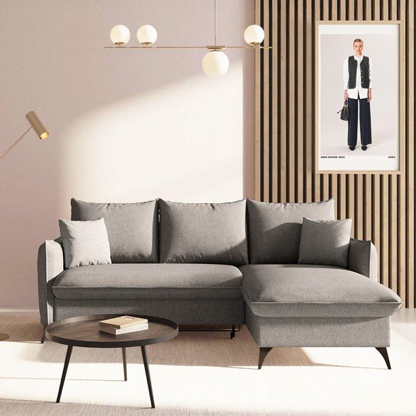 Siva sklopiva/s prostorom za odlaganje kutna garnitura (s desnim kutom/s ležaljkom) Brim – Rodier-image-1