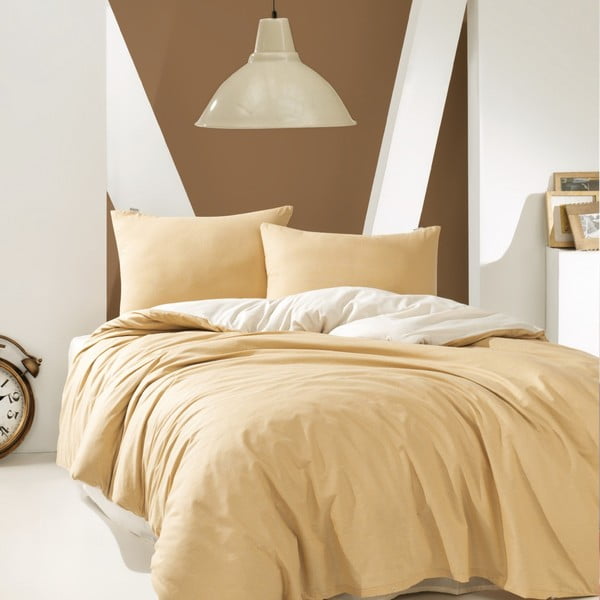 Tamno krem pamučna posteljina s plahtama Marie Claire Suzy, 160 x 220 cm