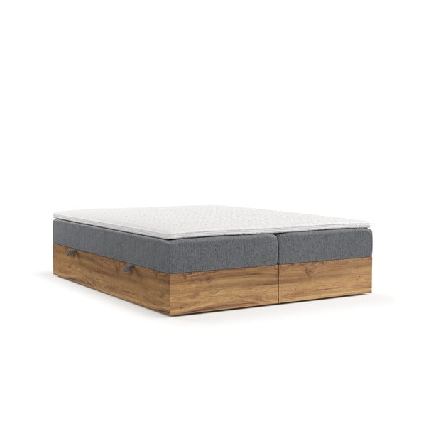 Sivi/u prirodnoj boji boxspring krevet s prostorom za pohranu 200x200 cm Faro – Maison de Rêve