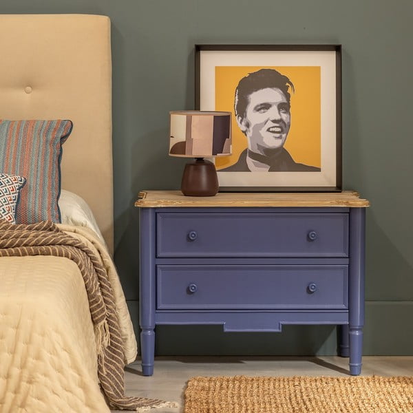 Plava niska komoda od masivne jele 80x60 cm – Ixia-image-1