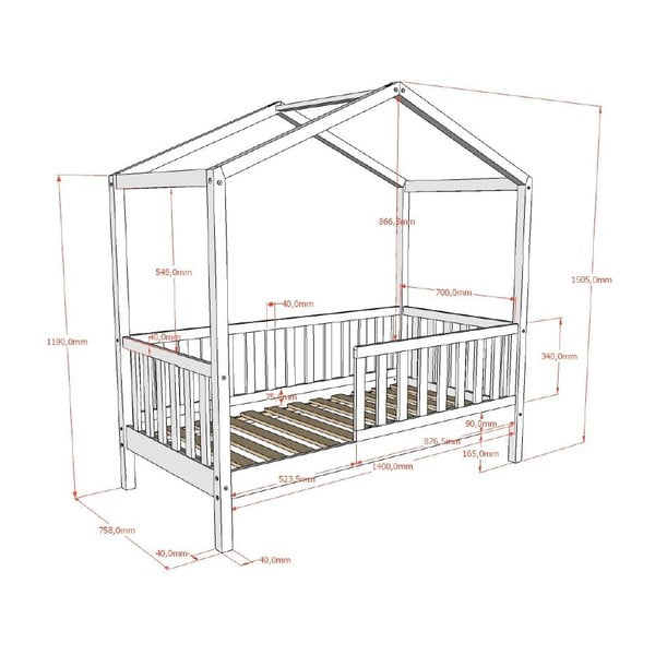 Antracitno sivi dječji krevet od masivnog bora u obliku kućice s podnicom 70x140 cm DALLAS – Vipack-image-4